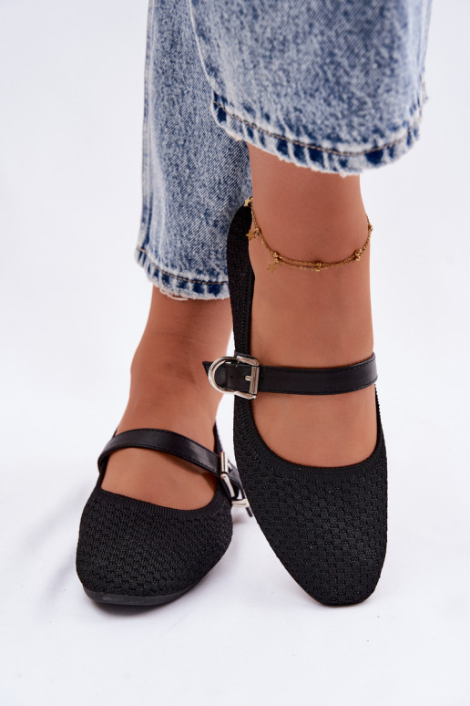 Ballerinas aus Stoff mit Riemen I mit Schnallen schZuarze Farbe Jelisa