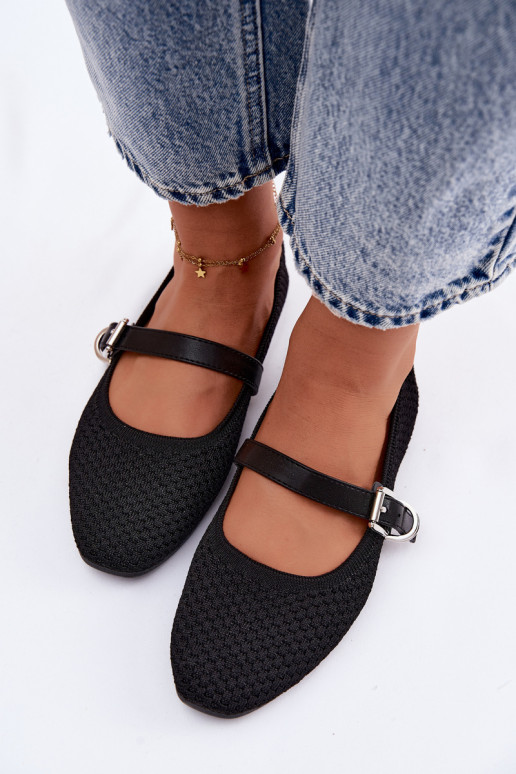 Ballerinas aus Stoff mit Riemen I mit Schnallen schZuarze Farbe Jelisa