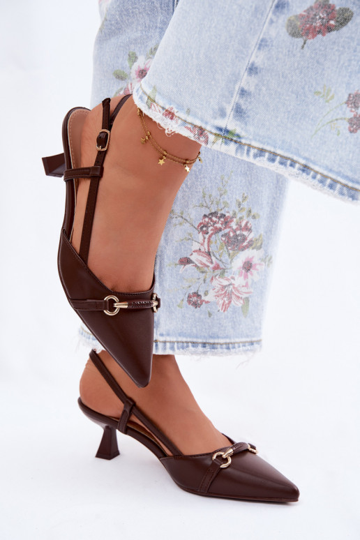 Damensandalen mit Absätzen Ze Szpiczastymi Noskami braune Farbe Felessa