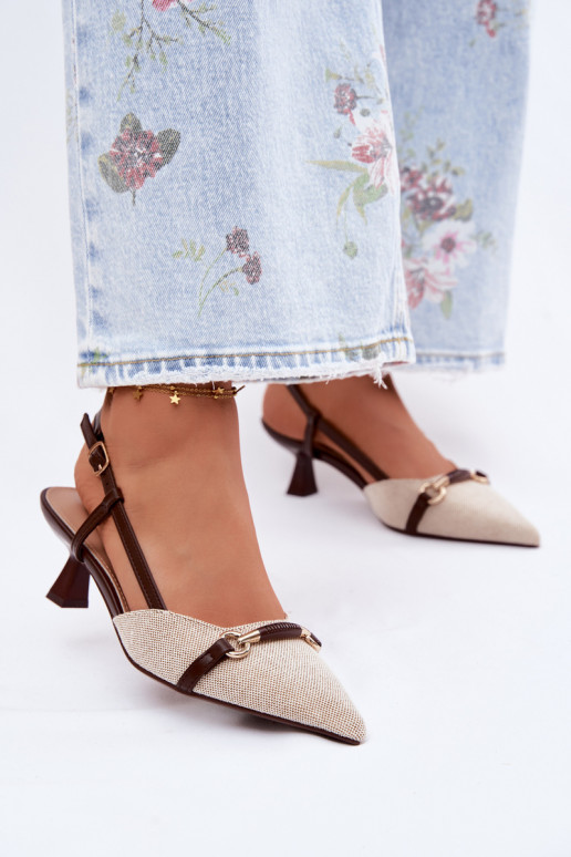 Damensandalen mit Absätzen Ze Szpiczastymi Noskami braun-Beige Felessa