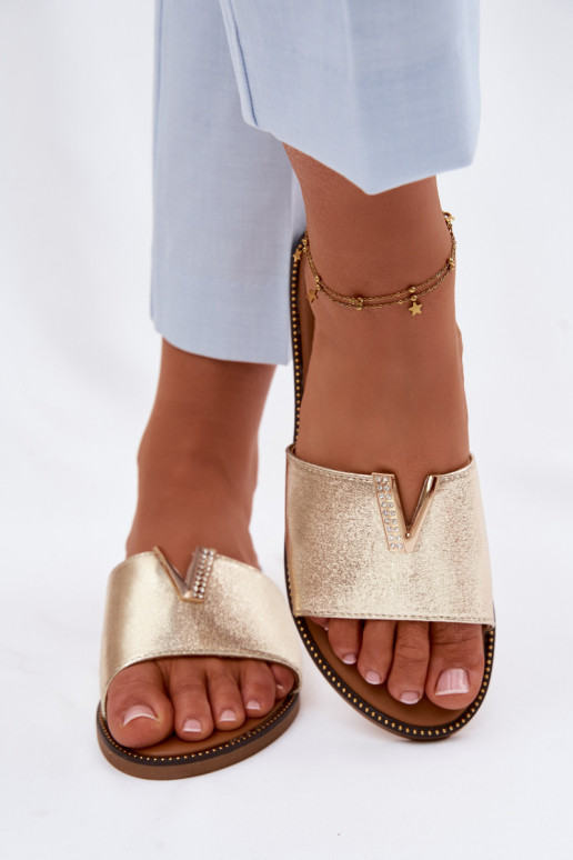 Hausschuhe FrauenZuohnung Mit Dekorationen Detalem V goldene Farbe Nelmira
