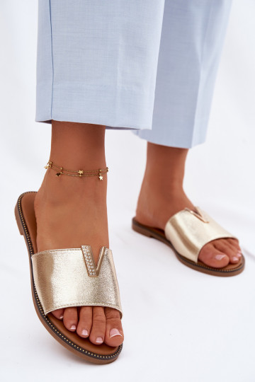 Hausschuhe FrauenZuohnung Mit Dekorationen Detalem V goldene Farbe Nelmira 2