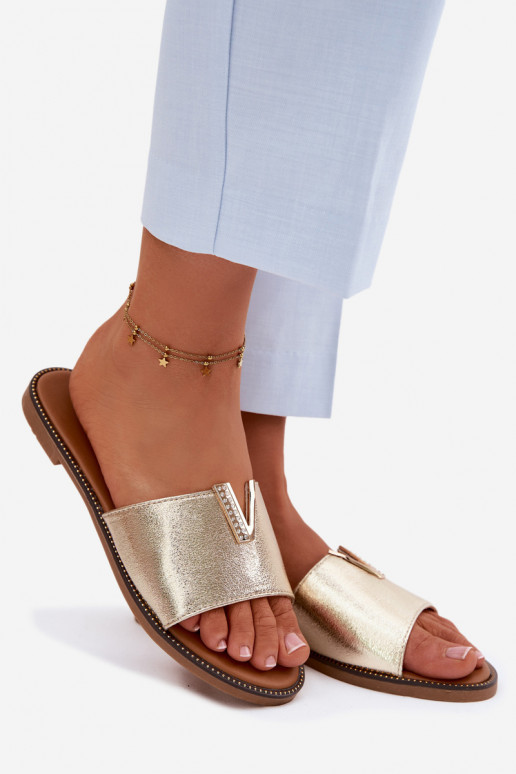 Hausschuhe FrauenZuohnung Mit Dekorationen Detalem V goldene Farbe Nelmira