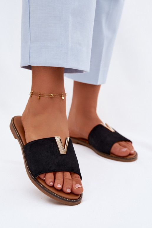 Hausschuhe FrauenZuohnung Mit Dekorationen Detalem V schZuarze Farbe Nelmira