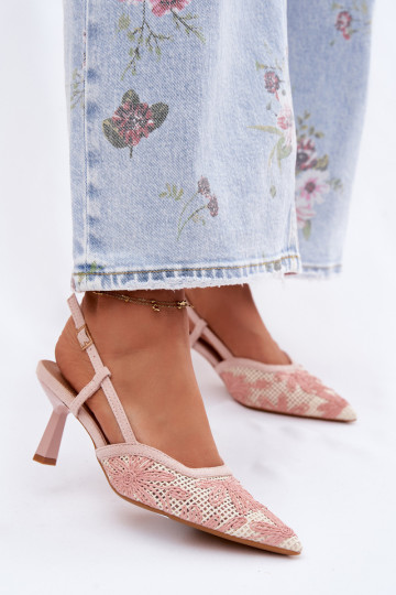 Sandalen mit hohen Absätzen mit Blumen pinke Farbe Kelmira 2