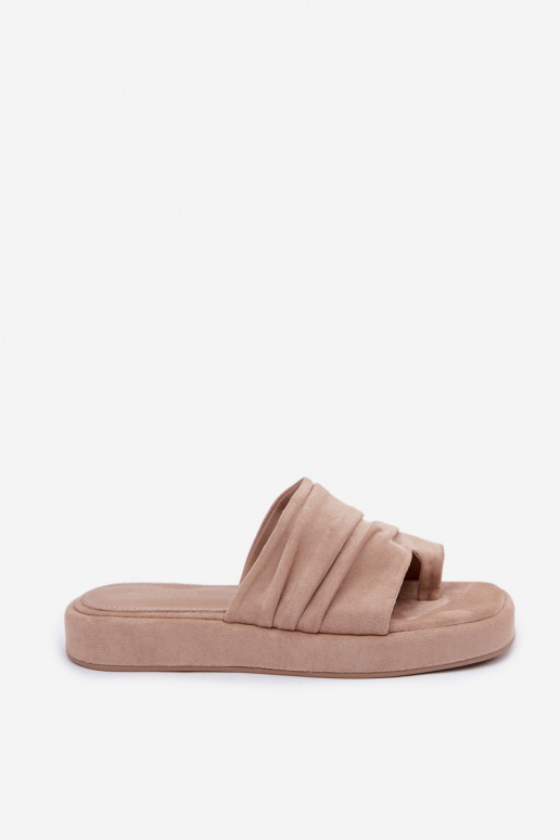 Beige Damenhausschuhe mit Rüschen Gelmira