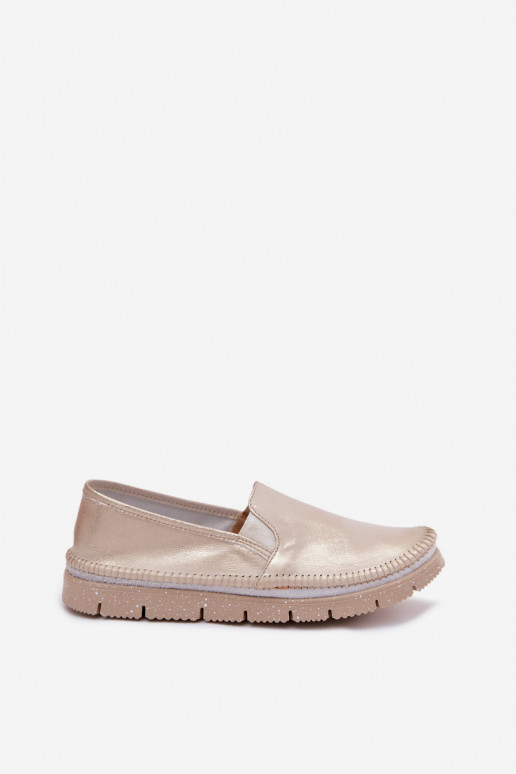 Goldene Slipper für Damen aus Leder Przecierany
