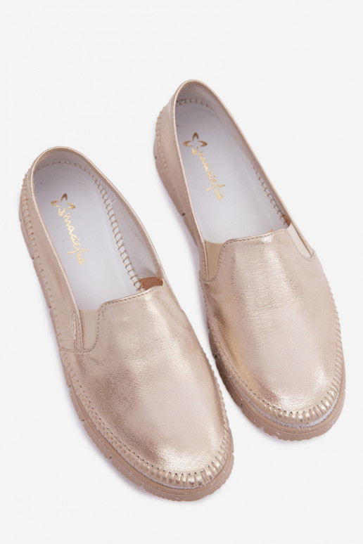 Feminin Schuhe Es mussciejka Ein überzeugendes Stilvollll Haut 03512-25 goldene Farbe Przecierany