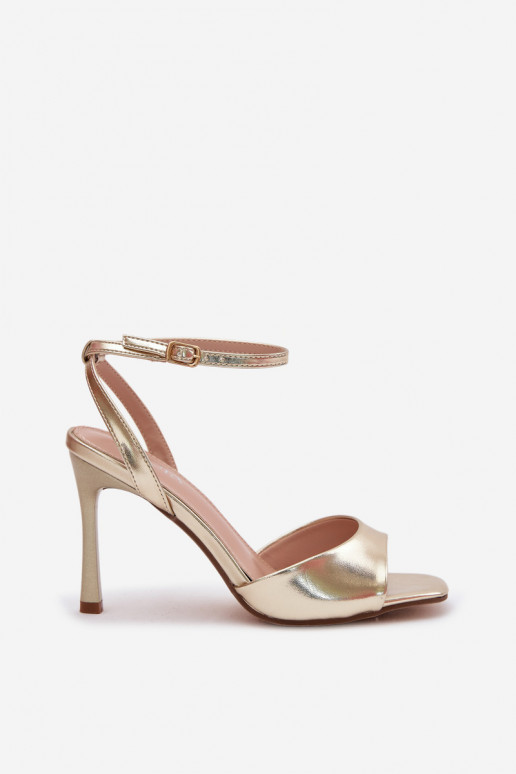 Goldene Damen-Sandalen mit dünnen Absätzen aus Kunstleder Olissey