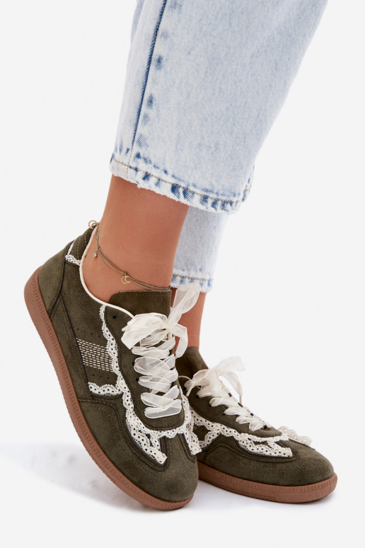 Sneakers Stilvollllschuhe Feminin mit Spitze grüne Farbe Ilrene