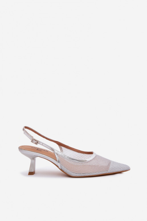 Netz Sandalen Ermöglicht Smukłym Obcasie Silberfarbe Calora