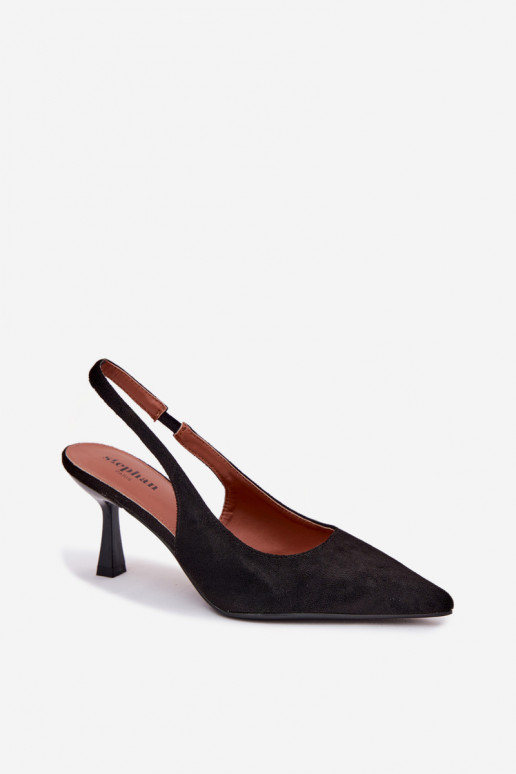 Damensandalen mit dünnen AbsätzenImitacji aus INildlederu schZuarze Farbe Saria