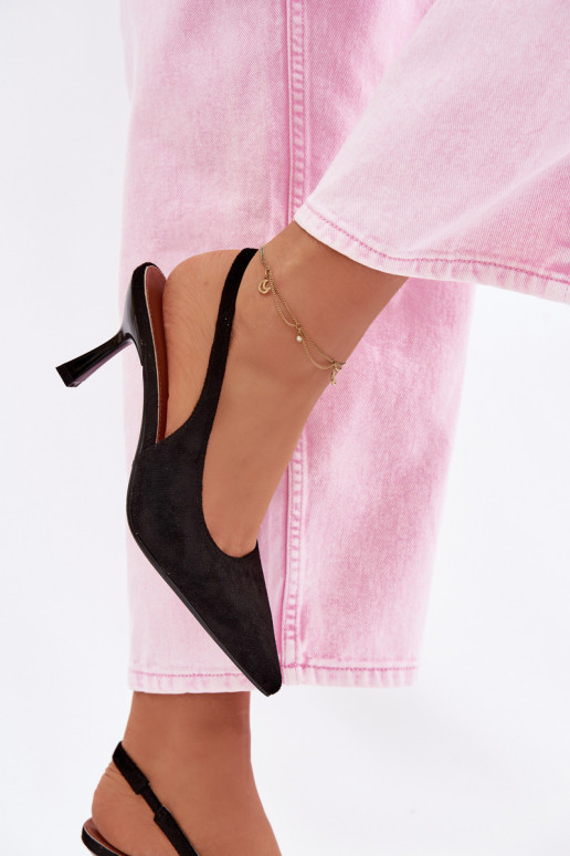 Damensandalen mit dünnen AbsätzenImitacji aus INildlederu schZuarze Farbe Saria