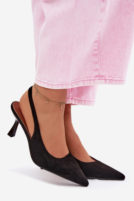 Damensandalen mit dünnen AbsätzenImitacji aus INildlederu schZuarze Farbe Saria