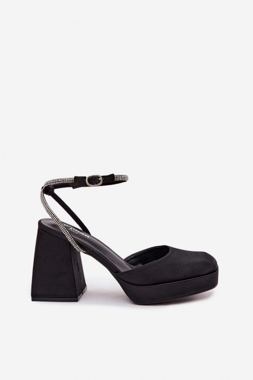 Damensandalen Auf massiven Absätzen Typu Słupek Pasek mit blitzenden Augen schZuarze Farbe Seraphina