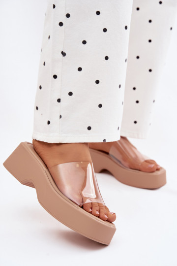 Damen Sand Plattformslipper mit transparenten Riemen Selestia 2