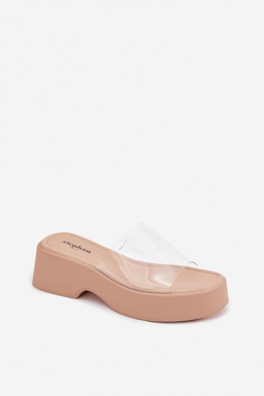 Damen Sand Plattformslipper mit transparenten Riemen Selestia