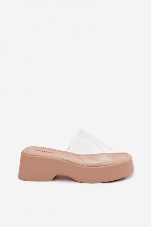 Damen Sand Plattformslipper mit transparenten Riemen Selestia