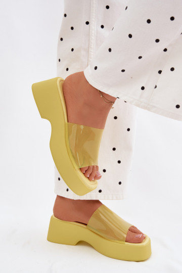Damen Gelb Plattformslipper mit transparenten Riemen Selestia
