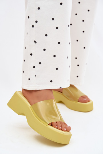 Damen Gelb Plattformslipper mit transparenten Riemen Selestia 2