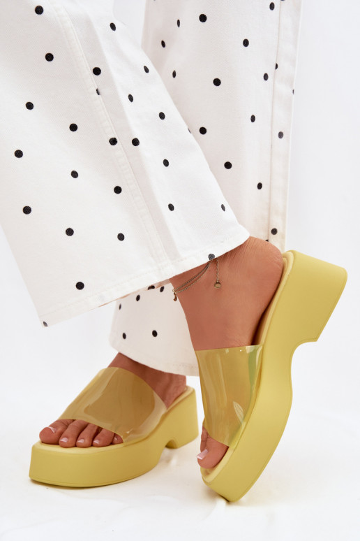 Damen Gelb Plattformslipper mit transparenten Riemen Selestia