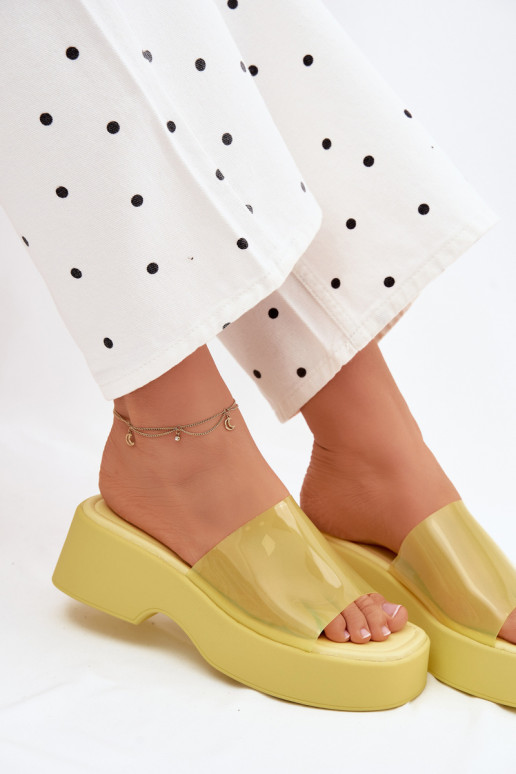 Damen Gelb Plattformslipper mit transparenten Riemen Selestia