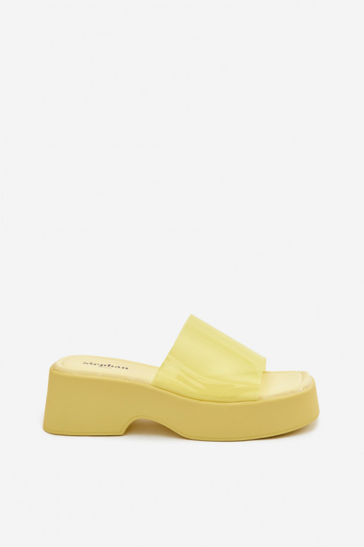 Damen Gelb Plattformslipper mit transparenten Riemen Selestia