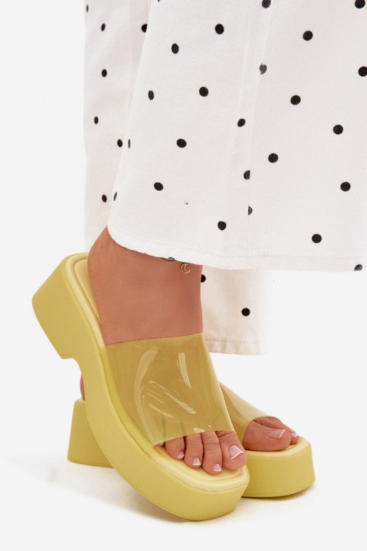 Damen Gelb Plattformslipper mit transparenten Riemen Selestia