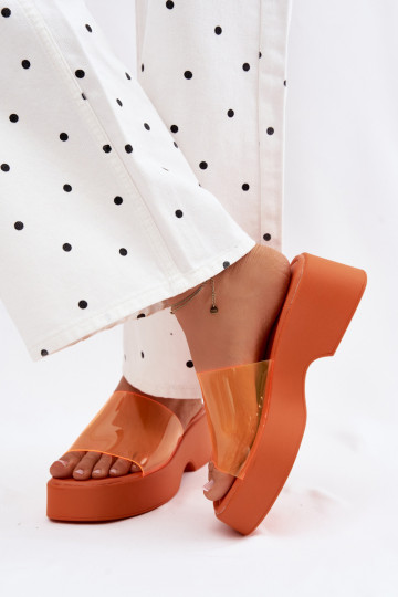 Damen orange Plattformslipper mit transparenten Riemen Selestia 2