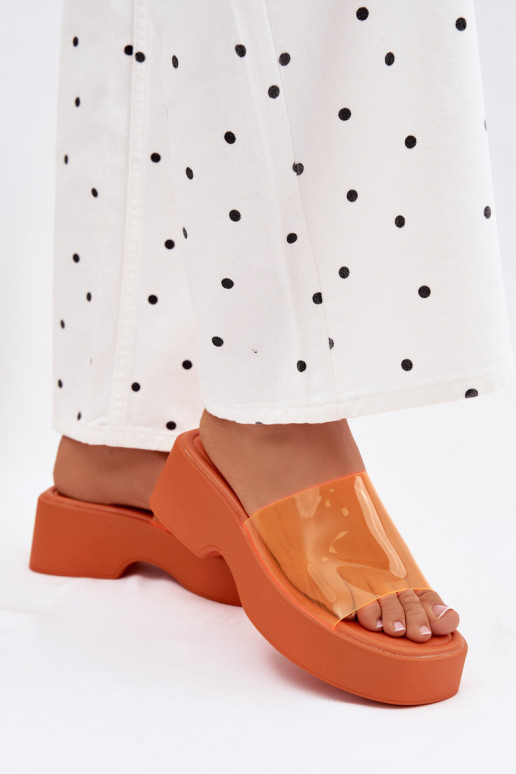 Damenhausschuhe mit einer PlattformTransparentnym Streifenem orange Farbe Selestia