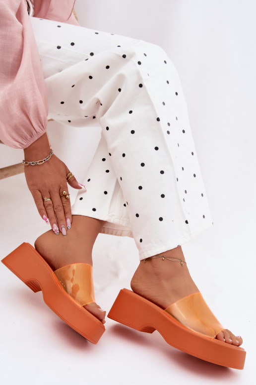 Damen orange Plattformslipper mit transparenten Riemen Selestia
