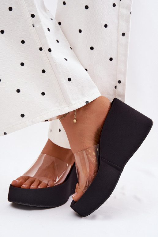 Damen schwarze Plattformslipper mit transparenten Riemen Zolretia