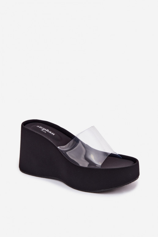Damenhausschuhe mit einer PlattformTransparentnym Streifenem schZuarze Farbe Zolretia