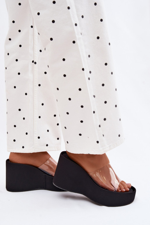 Damen schwarze Plattformslipper mit transparenten Riemen Zolretia
