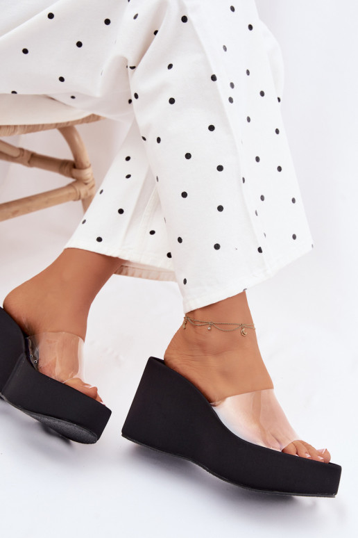 Damen schwarze Plattformslipper mit transparenten Riemen Zolretia