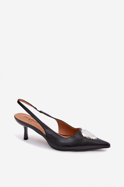 Damen schwarze Sandalen mit dünnen Absätzen und dekorativen Details Isadora