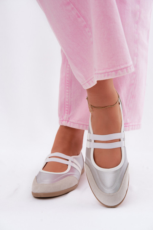 Silberne sportliche Ballerinas mit elastischen Riemen Donatella