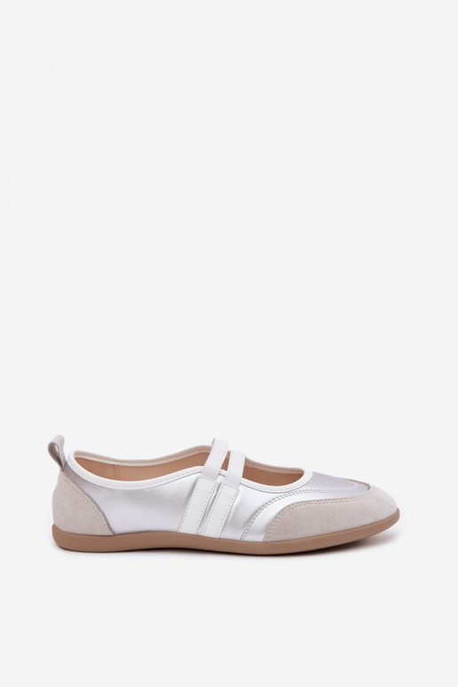 Silberne sportliche Ballerinas mit elastischen Riemen Donatella