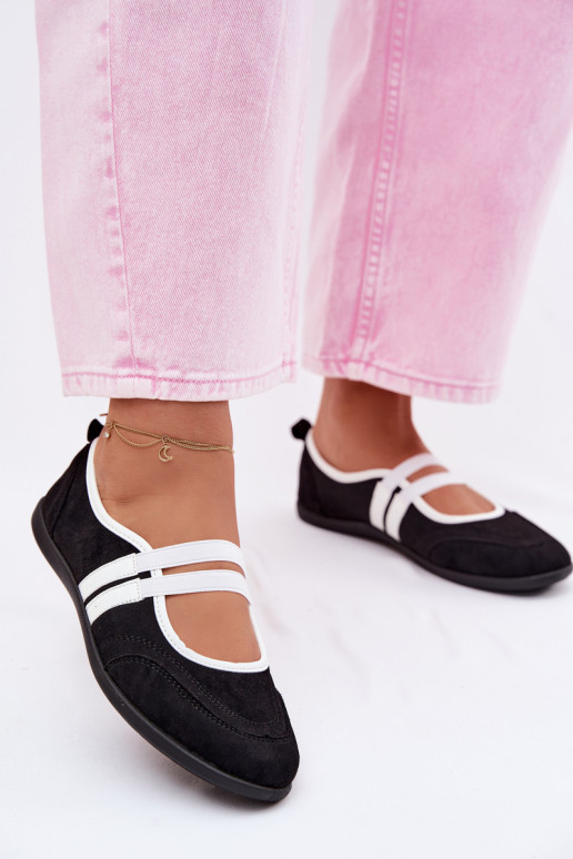 Schwarze sportliche Ballerinas mit elastischen Riemen Donatella