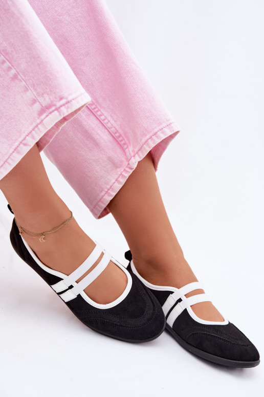 Schwarze sportliche Ballerinas mit elastischen Riemen Donatella