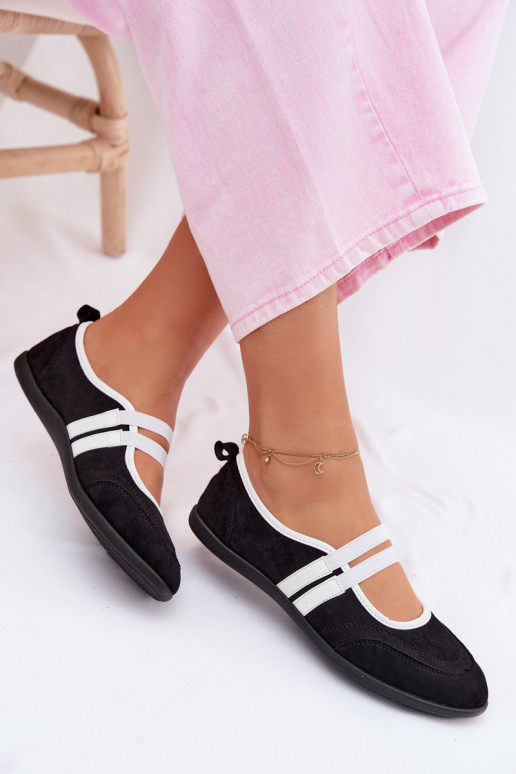 Schwarze sportliche Ballerinas mit elastischen Riemen Donatella