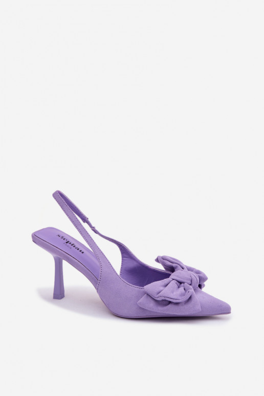 Lila Damen-Sandalen mit dünnen Absätzen und Schleifen Petrella