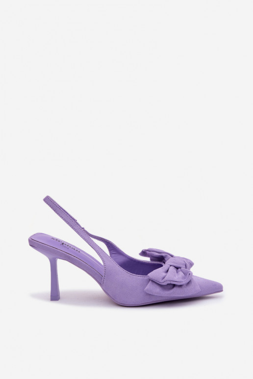 Damensandalen mit dünnen Absätzen mit Bändern Violette Farbe Petrella