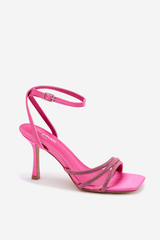 Rosa Damen-Sandalen mit dünnen Absätzen und funkelnden Nieten Chiara