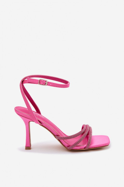 Rosa Damen-Sandalen mit dünnen Absätzen und funkelnden Nieten Chiara