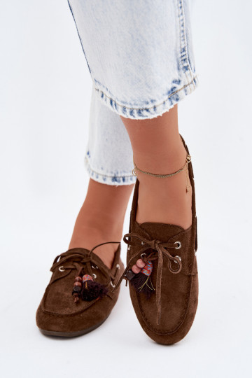 Mokassins für Damenmit Fransenm I Korallenfarbeikami braune Farbe Teresa 2