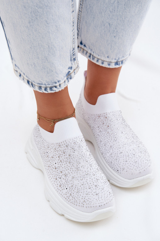 Weiße Damen-Slipper-Sportschuhe mit Dekoration Melorae