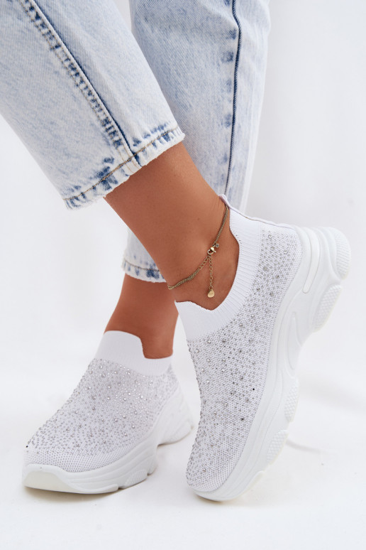 Weiße Damen-Slipper-Sportschuhe mit Dekoration Melorae