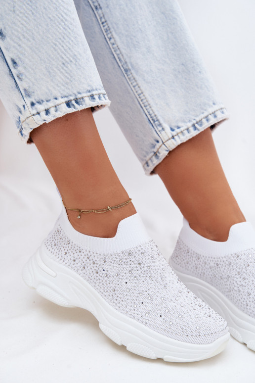 Weiße Damen-Slipper-Sportschuhe mit Dekoration Melorae