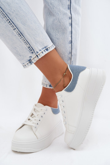 Sneakers Stilvollllschuhe Feminin mit einer PlattformImitacji Skóry INeiß-blaue Farbe Calinae